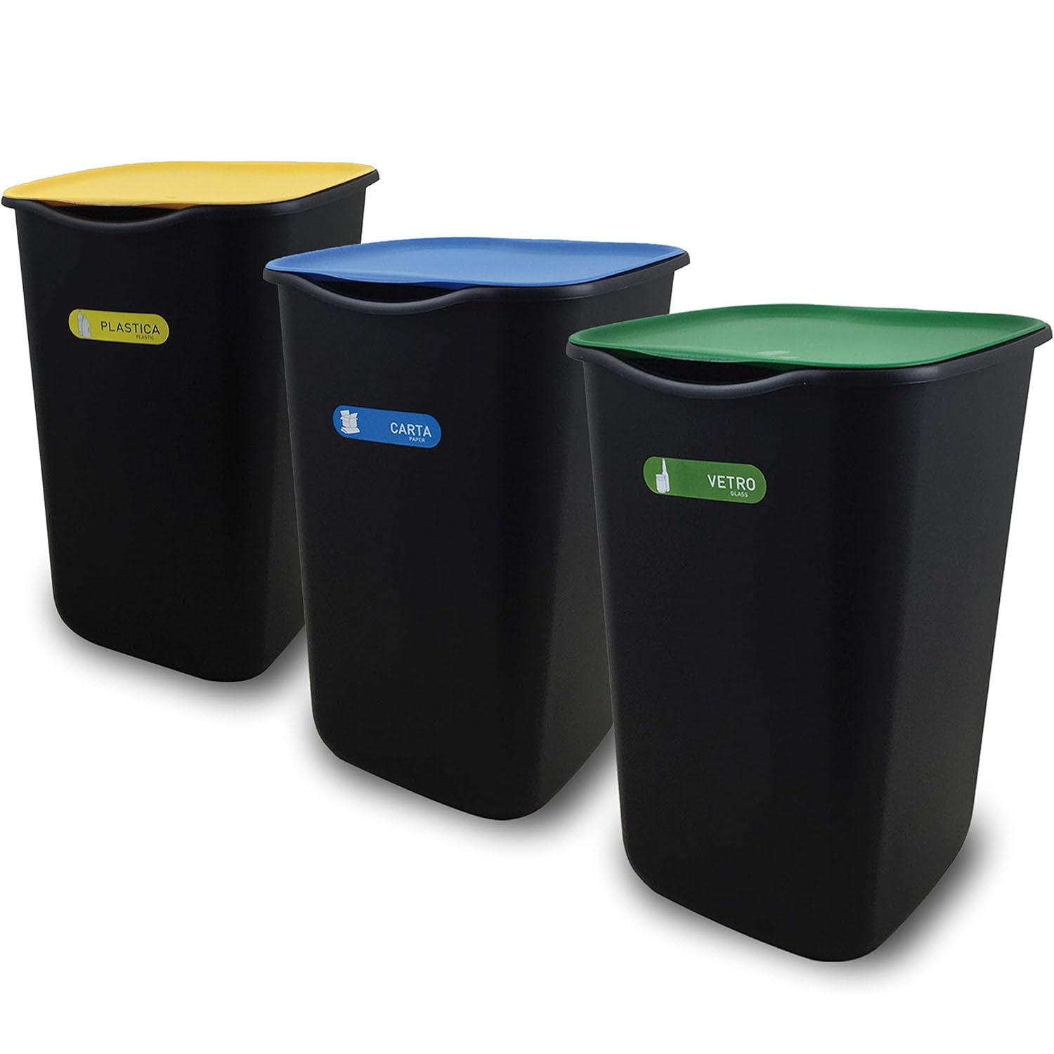 Set 3 pattumiere e bidoni 50L neri resistenti differenziata foto 2